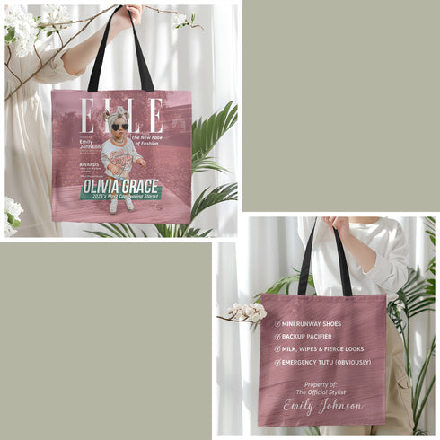 Personalized ELLE Baby Tote Bag – Custom Photo, Name & Quote – Stylish Mom Gift